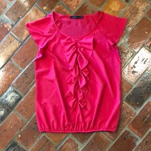 The Limited ruffle front elastic waist flutter sleeve top szM